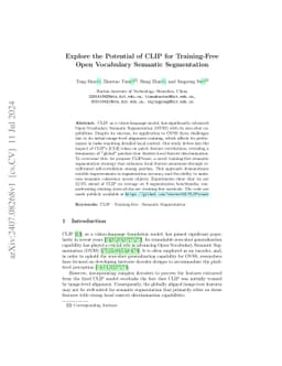 Explore the Potential of CLIP for Training-Free Open Vocabulary Semantic
  Segmentation