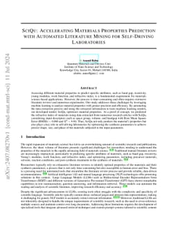 SciQu: Accelerating Materials Properties Prediction with Automated
  Literature Mining for Self-Driving Laboratories