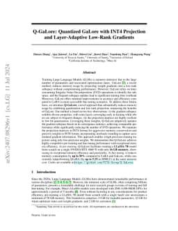 Q-GaLore: Quantized GaLore with INT4 Projection and Layer-Adaptive
  Low-Rank Gradients