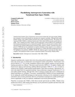 Parallelizing Autoregressive Generation with Variational State Space
  Models