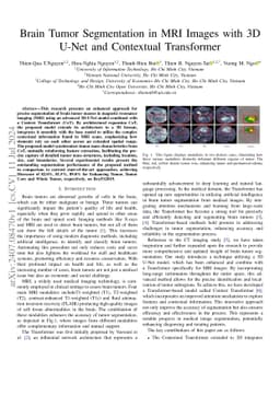 Brain Tumor Segmentation in MRI Images with 3D U-Net and Contextual
  Transformer