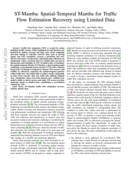 ST-Mamba: Spatial-Temporal Mamba for Traffic Flow Estimation Recovery
  using Limited Data