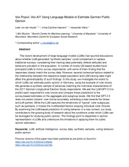 Vox Populi, Vox AI? Using Language Models to Estimate German Public
  Opinion