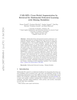 CAR-MFL: Cross-Modal Augmentation by Retrieval for Multimodal Federated
  Learning with Missing Modalities