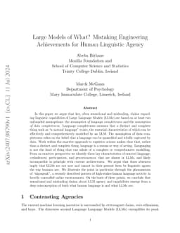Large Models of What? Mistaking Engineering Achievements for Human
  Linguistic Agency