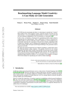 Benchmarking Language Model Creativity: A Case Study on Code Generation