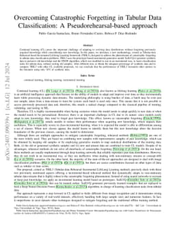 Overcoming Catastrophic Forgetting in Tabular Data Classification: A
  Pseudorehearsal-based approach