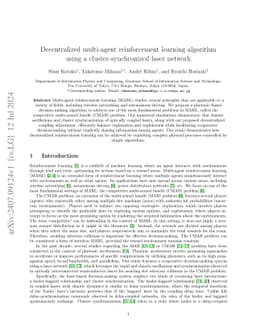 Decentralized multi-agent reinforcement learning algorithm using a
  cluster-synchronized laser network