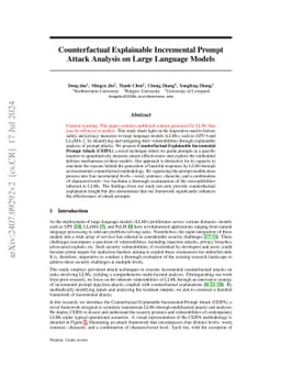 Counterfactual Explainable Incremental Prompt Attack Analysis on Large
  Language Models