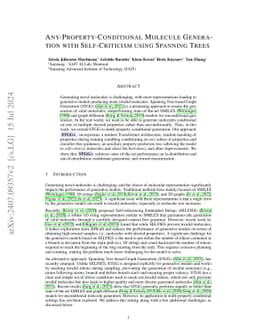 Any-Property-Conditional Molecule Generation with Self-Criticism using
  Spanning Trees