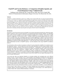 ChatGPT and Vaccine Hesitancy: A Comparison of English, Spanish, and
  French Responses Using a Validated Scale