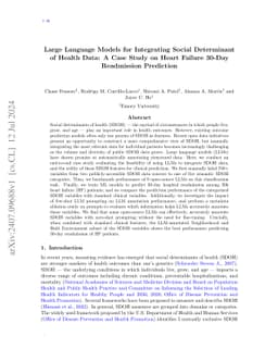 Large Language Models for Integrating Social Determinant of Health Data:
  A Case Study on Heart Failure 30-Day Readmission Prediction