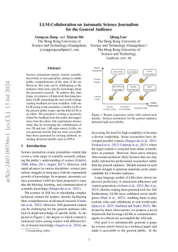LLM-Collaboration on Automatic Science Journalism for the General
  Audience