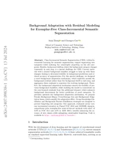 Background Adaptation with Residual Modeling for Exemplar-Free
  Class-Incremental Semantic Segmentation