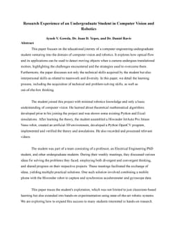Research Experience of an Undergraduate Student in Computer Vision and
  Robotics