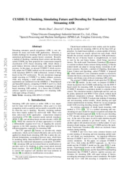 CUSIDE-T: Chunking, Simulating Future and Decoding for Transducer based
  Streaming ASR