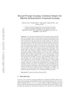 Beyond Prompt Learning: Continual Adapter for Efficient Rehearsal-Free
  Continual Learning