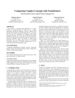 Comparing Complex Concepts with Transformers: Matching Patent Claims
  Against Natural Language Text