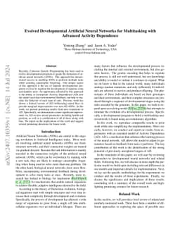 Evolved Developmental Artificial Neural Networks for Multitasking with
  Advanced Activity Dependence