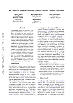 An Empirical Study of Validating Synthetic Data for Formula Generation