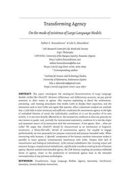Transforming Agency. On the mode of existence of Large Language Models