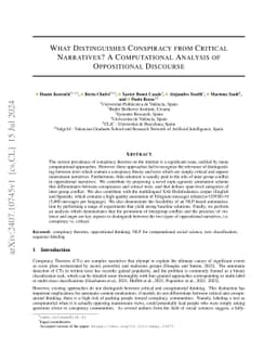 What distinguishes conspiracy from critical narratives? A computational
  analysis of oppositional discourse