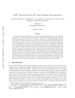 SLIP: Securing LLMs IP Using Weights Decomposition