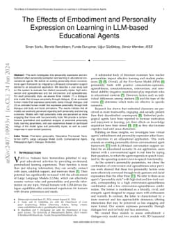 The Effects of Embodiment and Personality Expression on Learning in
  LLM-based Educational Agents