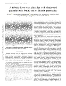A robust three-way classifier with shadowed granular-balls based on
  justifiable granularity