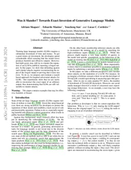 Was it Slander? Towards Exact Inversion of Generative Language Models