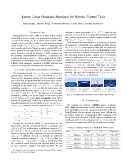 Latent Linear Quadratic Regulator for Robotic Control Tasks