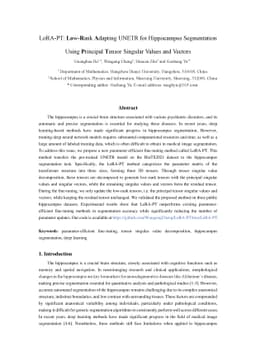 LoRA-PT: Low-Rank Adapting UNETR for Hippocampus Segmentation Using
  Principal Tensor Singular Values and Vectors