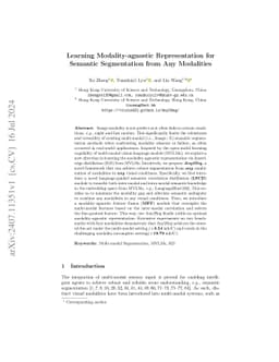 Learning Modality-agnostic Representation for Semantic Segmentation from
  Any Modalities