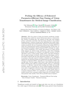 Probing the Efficacy of Federated Parameter-Efficient Fine-Tuning of
  Vision Transformers for Medical Image Classification