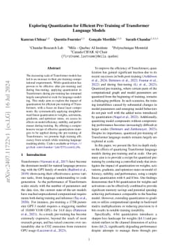 Exploring Quantization for Efficient Pre-Training of Transformer
  Language Models