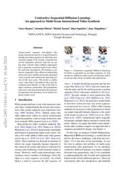 Contrastive Sequential-Diffusion Learning: An approach to Multi-Scene
  Instructional Video Synthesis