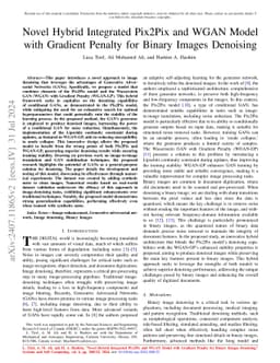 Novel Hybrid Integrated Pix2Pix and WGAN Model with Gradient Penalty for
  Binary Images Denoising