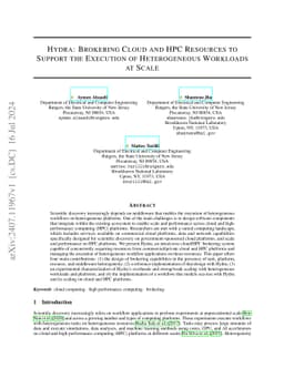 Hydra: Brokering Cloud and HPC Resources to Support the Execution of
  Heterogeneous Workloads at Scale