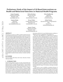 Preliminary Study of the Impact of AI-Based Interventions on Health and
  Behavioral Outcomes in Maternal Health Programs
