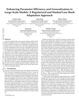 Enhancing Parameter Efficiency and Generalization in Large-Scale Models:
  A Regularized and Masked Low-Rank Adaptation Approach