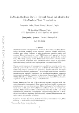 LLMs-in-the-loop Part-1: Expert Small AI Models for Bio-Medical Text
  Translation