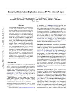 Interpretability in Action: Exploratory Analysis of VPT, a Minecraft
  Agent