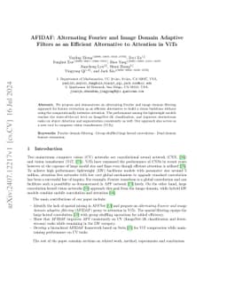 AFIDAF: Alternating Fourier and Image Domain Adaptive Filters as an
  Efficient Alternative to Attention in ViTs