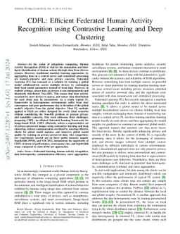 CDFL: Efficient Federated Human Activity Recognition using Contrastive
  Learning and Deep Clustering