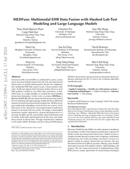 MEDFuse: Multimodal EHR Data Fusion with Masked Lab-Test Modeling and
  Large Language Models
