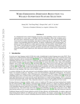 Word Embedding Dimension Reduction via Weakly-Supervised Feature
  Selection