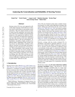 Analyzing the Generalization and Reliability of Steering Vectors