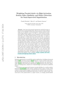 Weighting Pseudo-Labels via High-Activation Feature Index Similarity and
  Object Detection for Semi-Supervised Segmentation