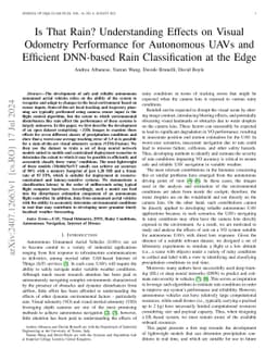 Is That Rain? Understanding Effects on Visual Odometry Performance for Autonomous UAVs and Efficient DNN-based Rain Classification at the Edge