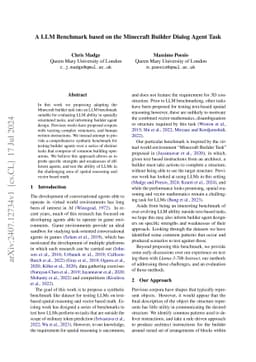 A LLM Benchmark based on the Minecraft Builder Dialog Agent Task